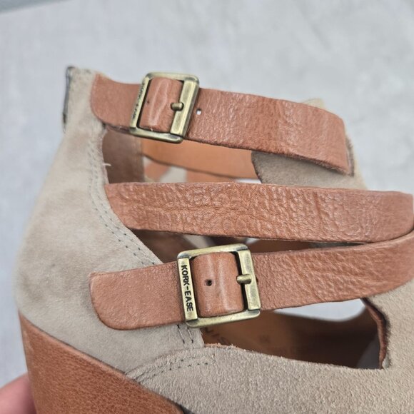 Kork-Ease Western Ankle Booties Size 8 Taupe Suede Block Heel Buckle Boots - Picture 10 of 12